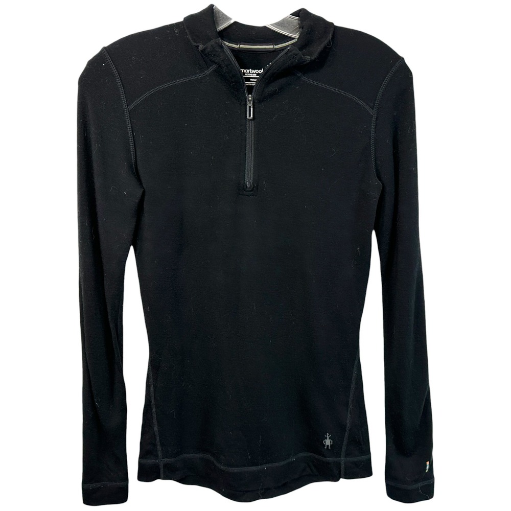 Smartwool Small Pullover Merino 250 Solid Black 1/4 Zip Base Layer Top Gorp 1502